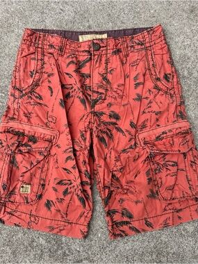 Vintage True Religion Cargo Shorts Men Size 30 Orange Baggy Y2K Palm Tree Surf